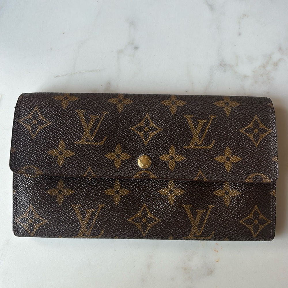 Used vintage Louis Vuitton monogram Sarah wallet, 2 card slots zipper coin pouch